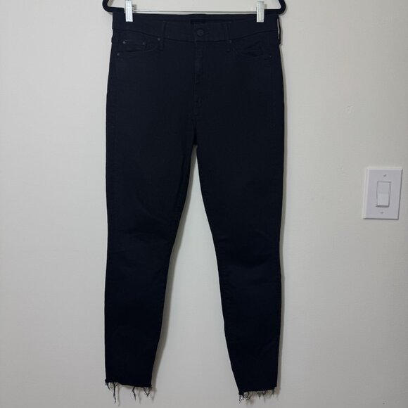Mother Looker Ankle Fray Hem Women’s Jeans Size 31 Black Stretch High Rise - Picture 1 of 10